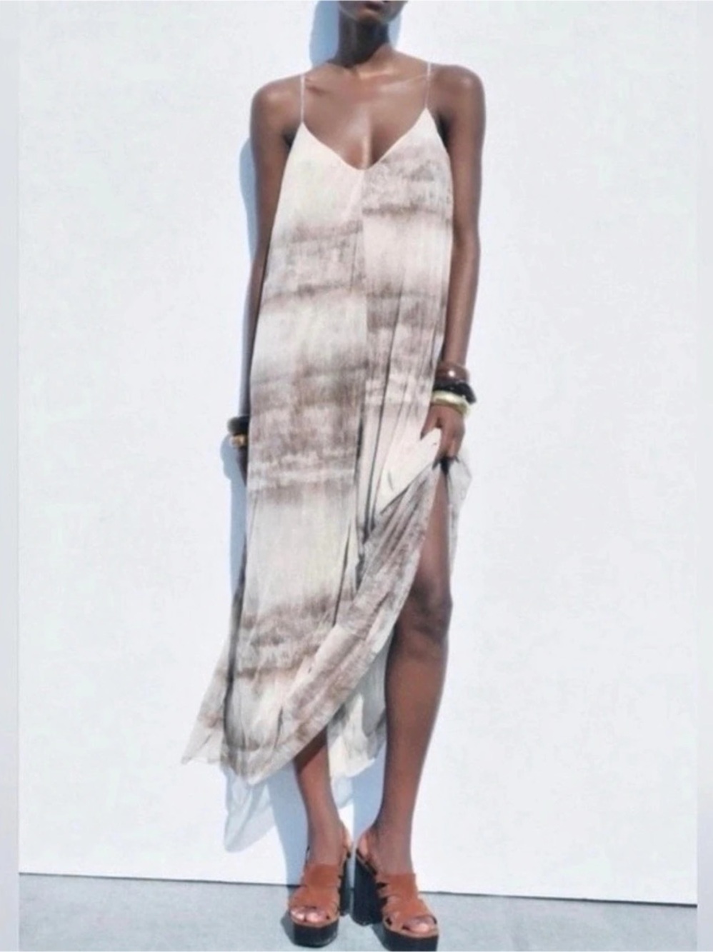 ZARA Abstract Maxi Dress in Pink & White Size Small NWT